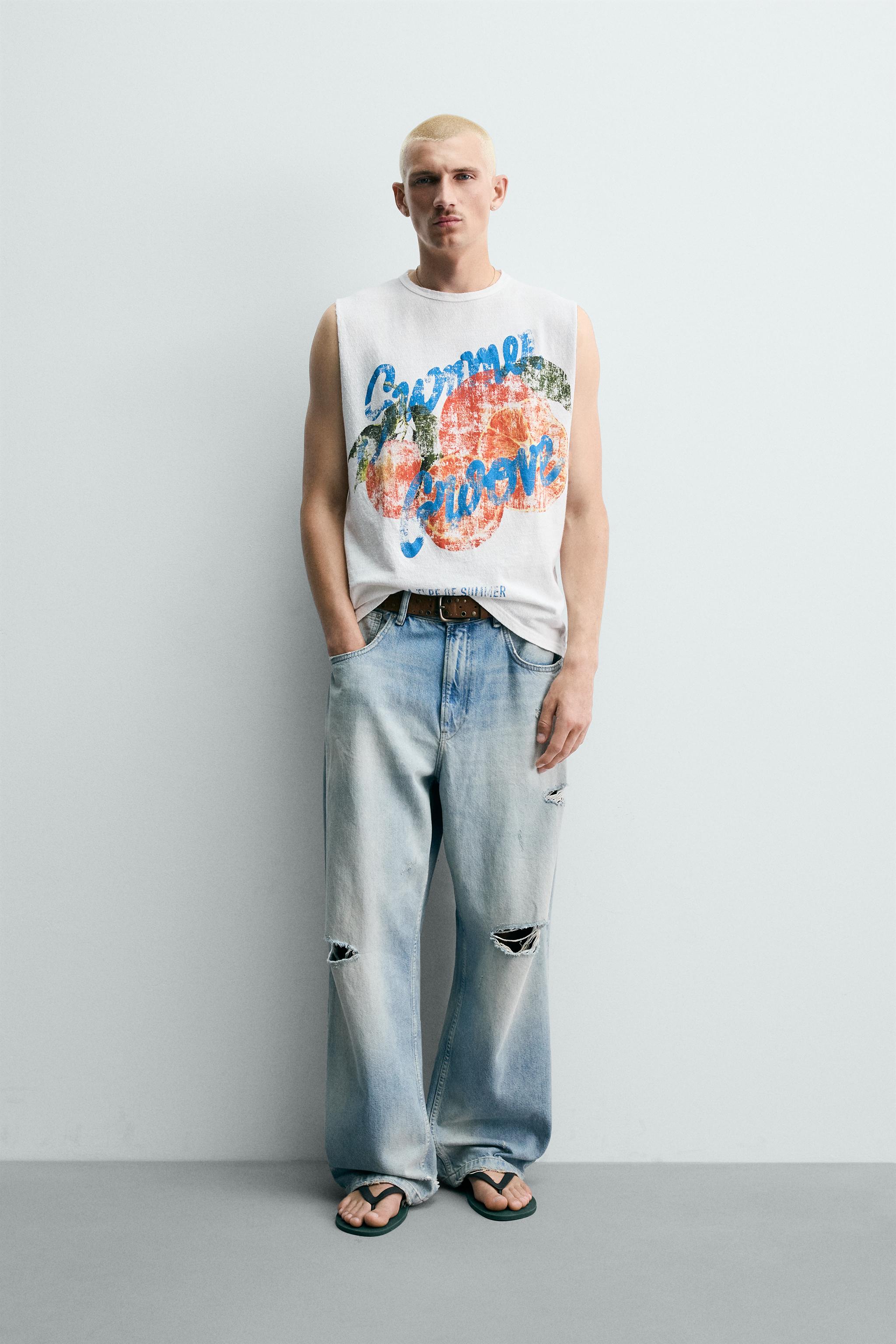 Мужские свитеры Zara WASHED KNIT PRINTED TANK TOP