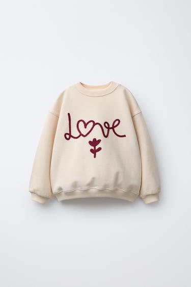 SUDADERA TEXTO BORDADO - Crudo de Zara