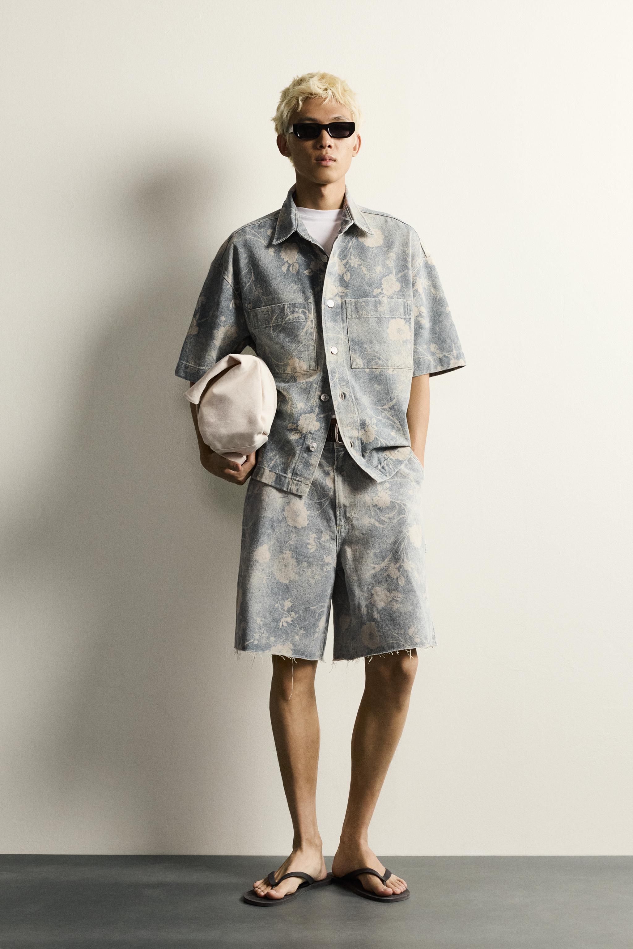 WASHED FLORAL PRINT RELAXED FIT SHORTS