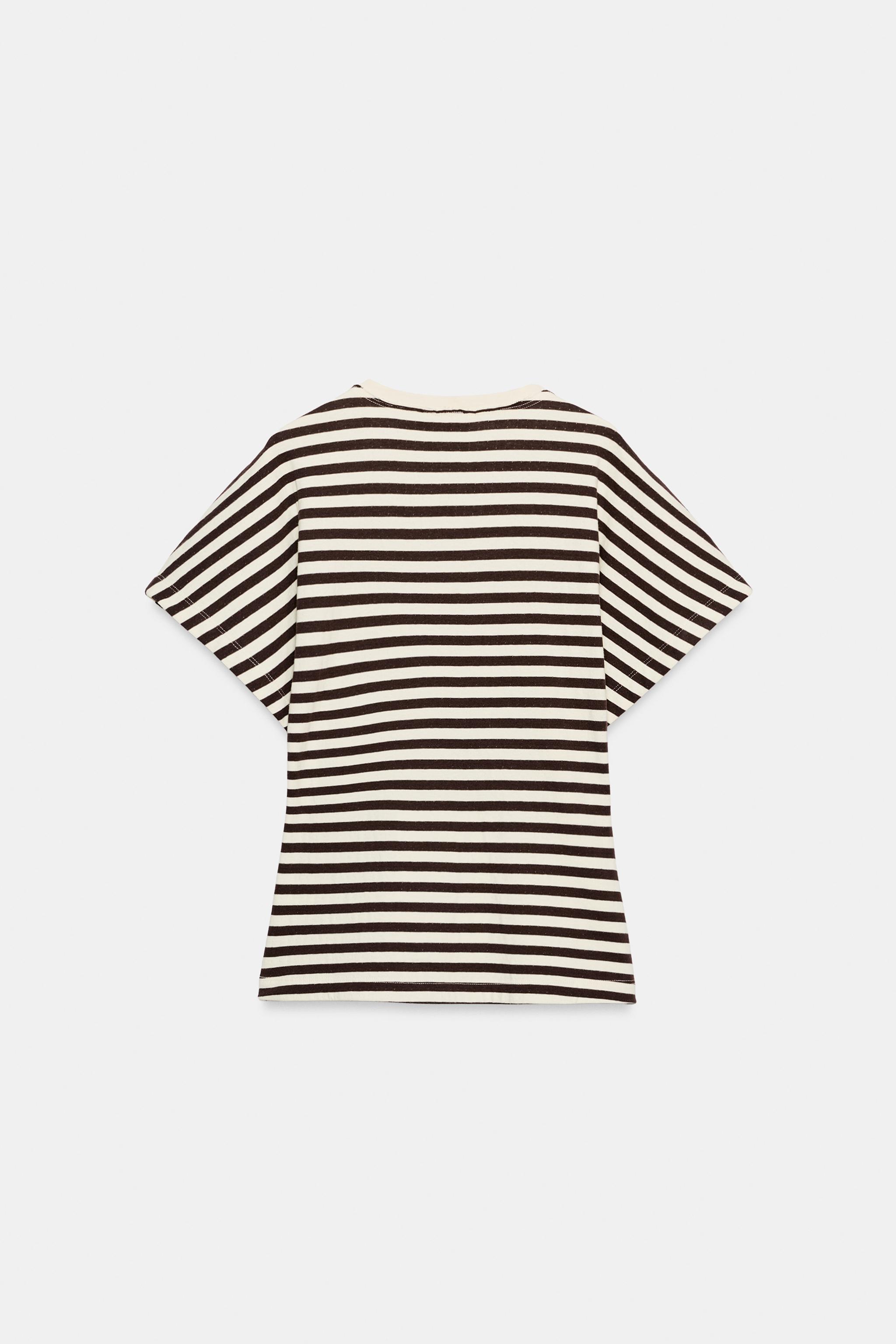 Zara BOL KOLLU ÇİZGİLİ T-SHIRT görsel 4