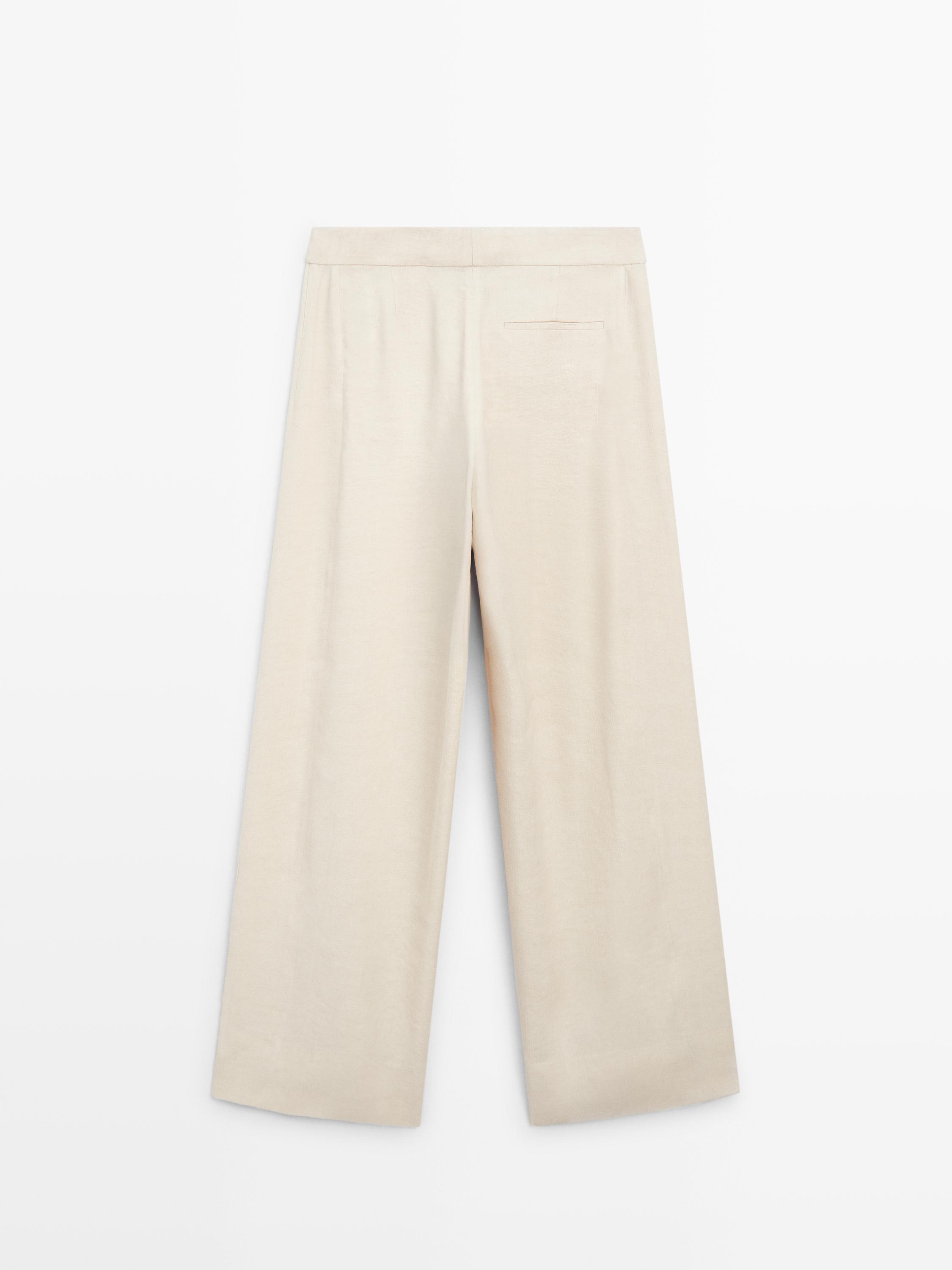Linen blend suit trousers with button detail