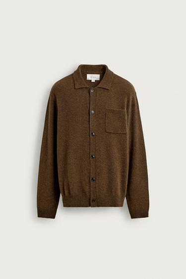 Zara WOOL - ALPACA KNIT OVERSHIRT ORIGINS - Brown