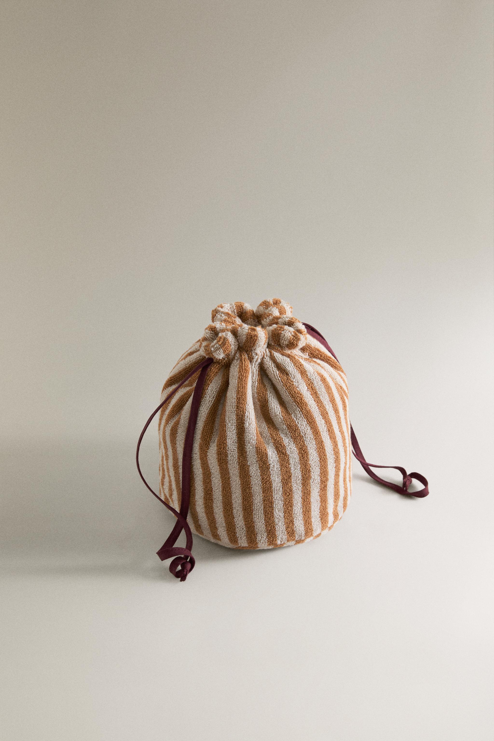 STRIPED COTTON TERRYCLOTH BAG — Mustard