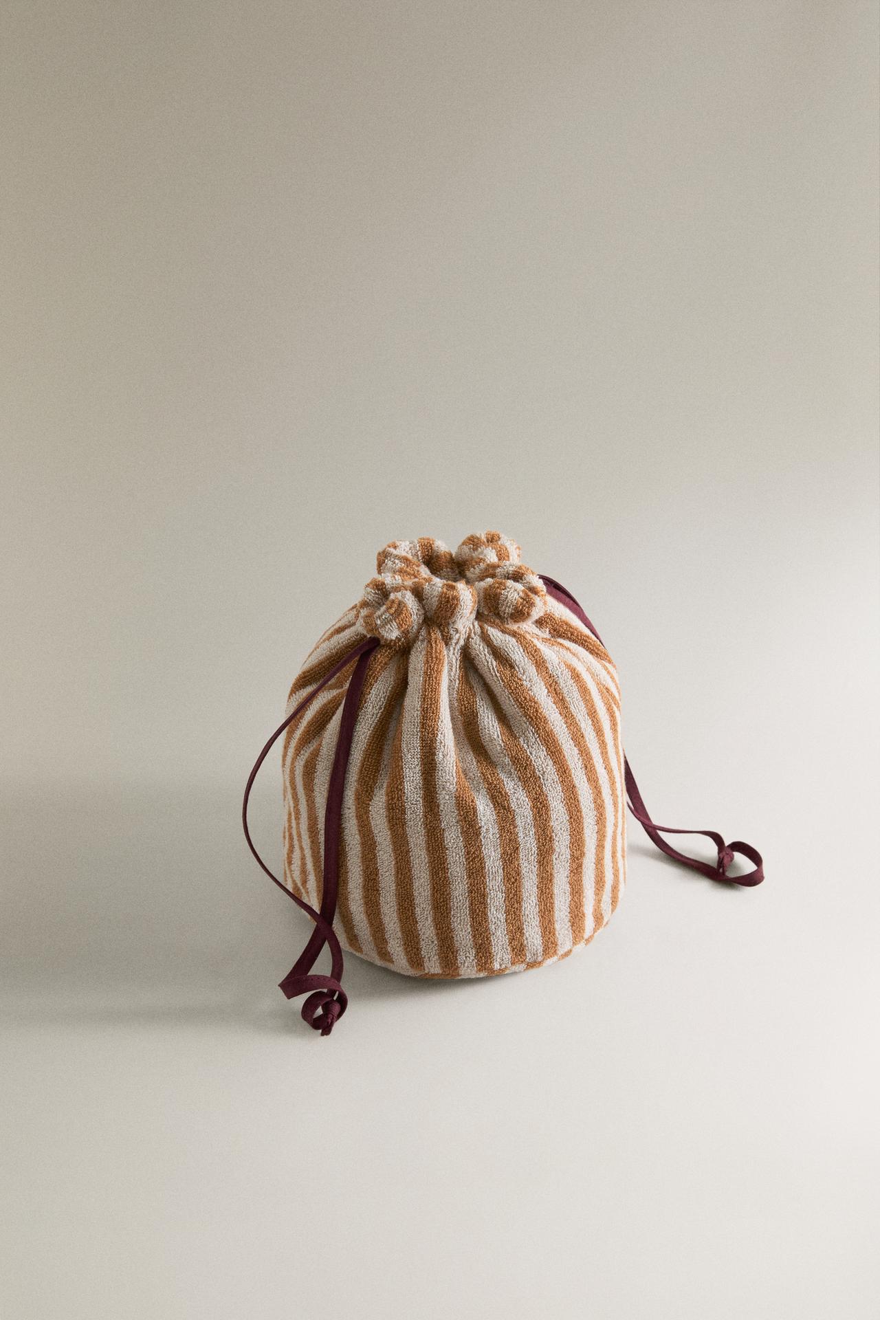 STRIPED COTTON TERRYCLOTH BAG — Mustard