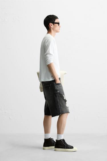 RIPPED DENIM BERMUDA SHORTS - Charcoal by Zara - Image 3