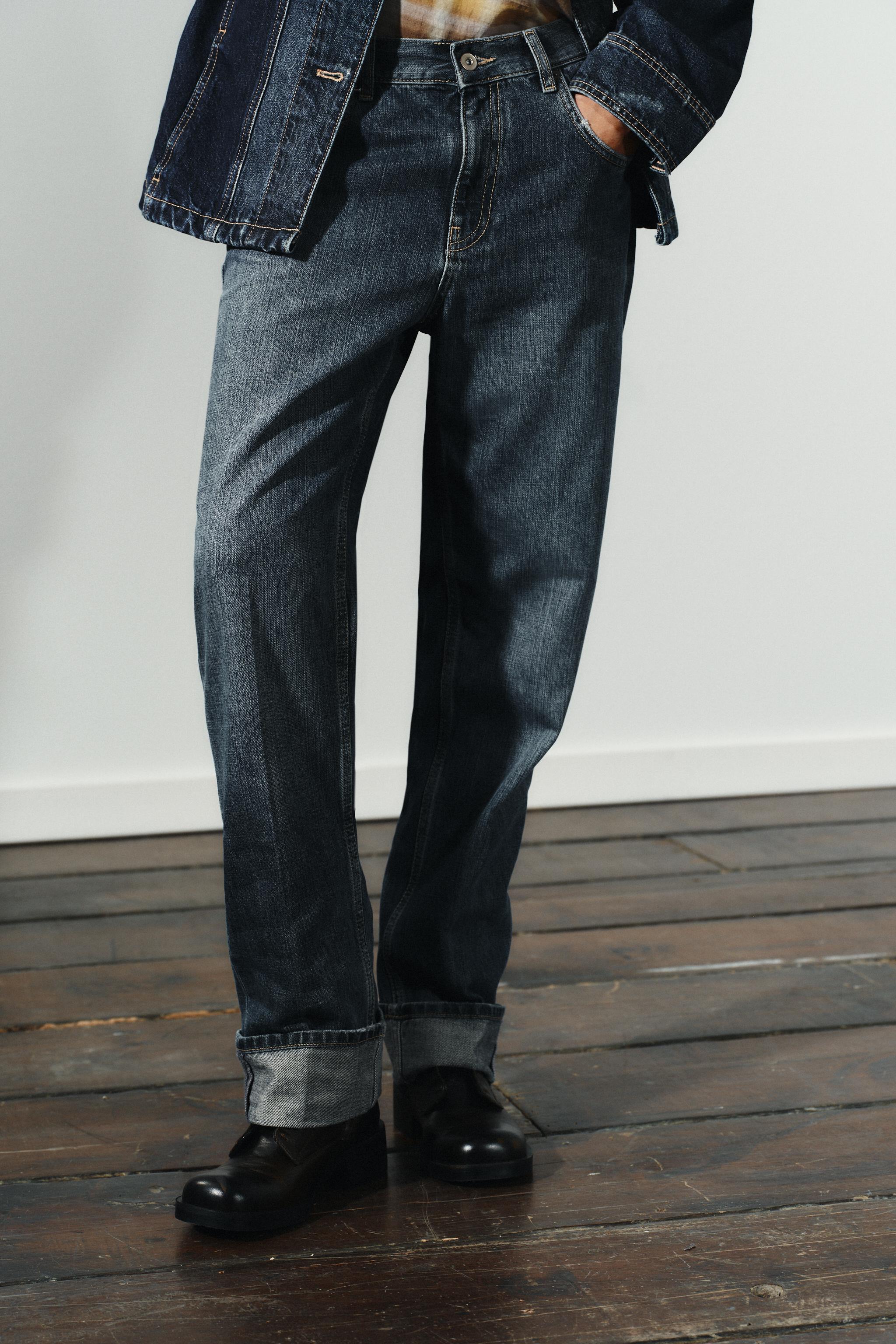 MID-RISE FOLDED STRAIGHT LEG JEANS - Navy blue | ZARA United