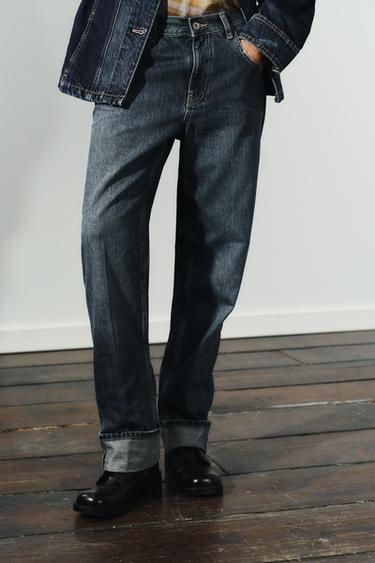 MID-WAIST FOLDED STRAIGHT JEANS - Navy blue by Zara - Image 1