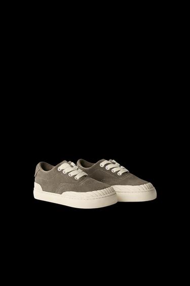 Zara ZARA TIMELESS - LEATHER SNEAKERS - Khaki Green