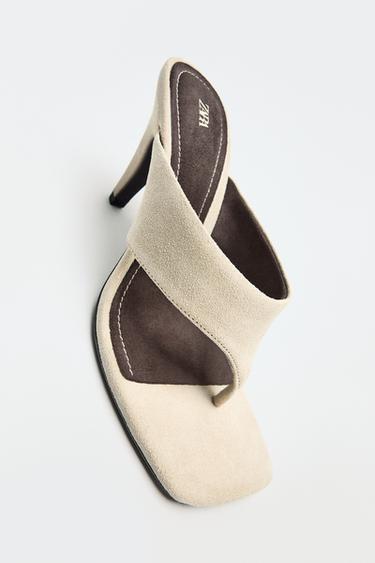 SUEDE HEELED SANDALS - Ecru White by Zara