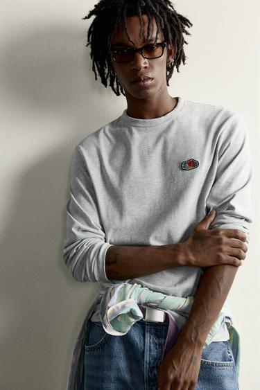 CAMISETA MANGA LONGA COM PATCH FRUIT OF THE LOOM™ - Cinza-vigoré da Zara