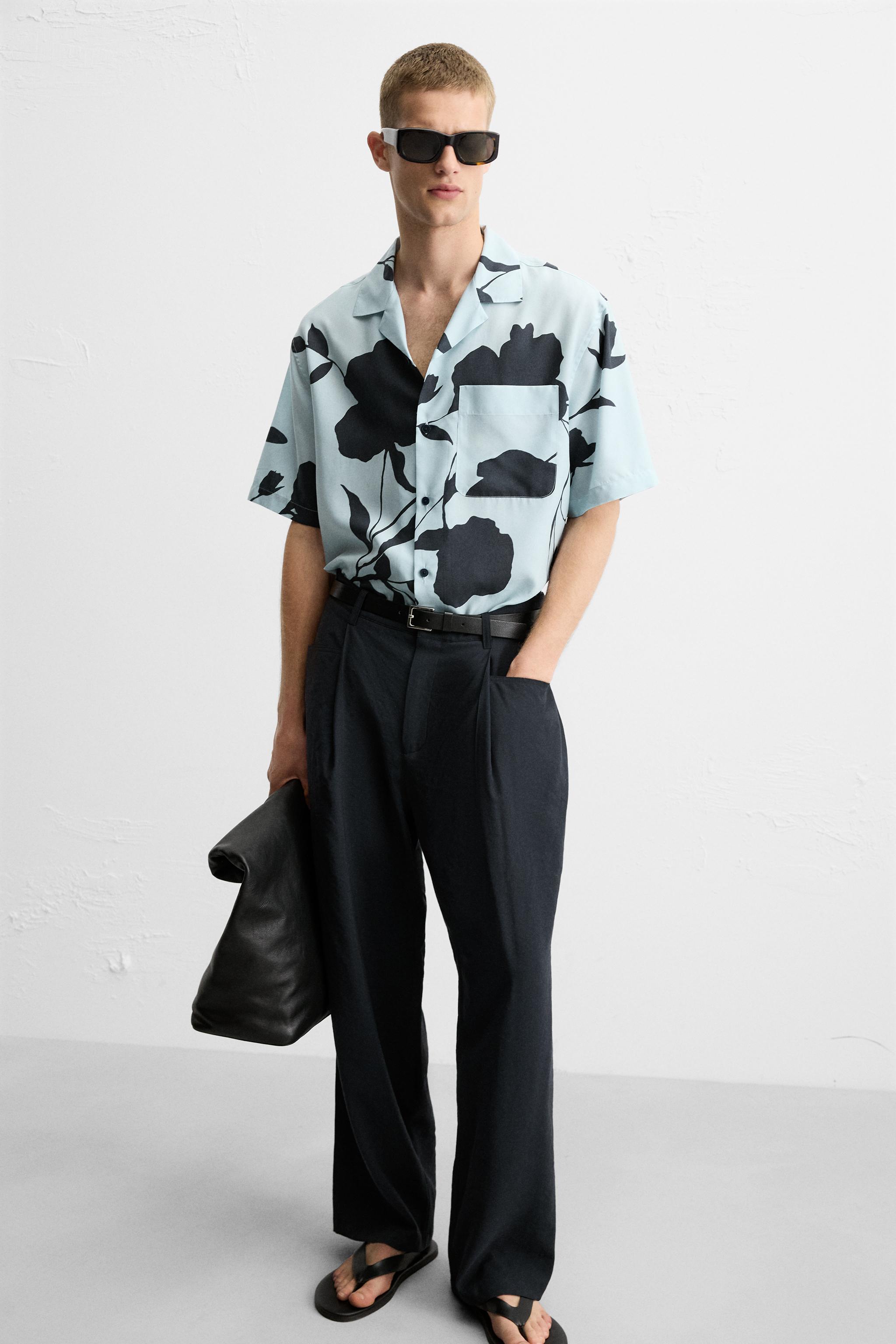 プリーツ入りリラックスフィットパンツ - ネイビーブルー | ZARA