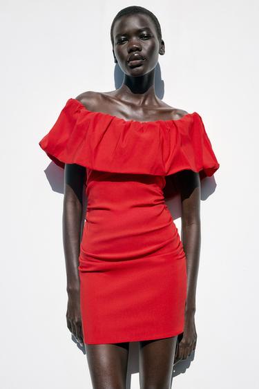 RUFFLED MINI DRESS - Red by Zara