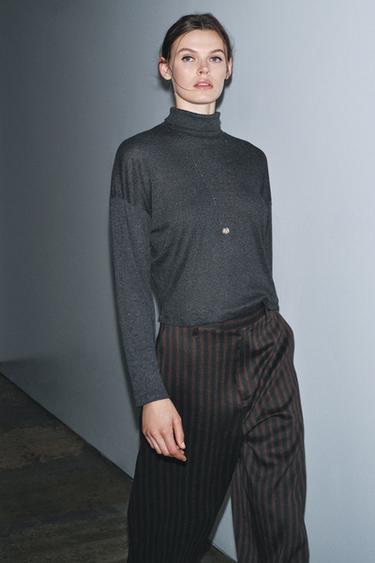 HIGH NECK T-SHIRT - Anthracite grey by Zara