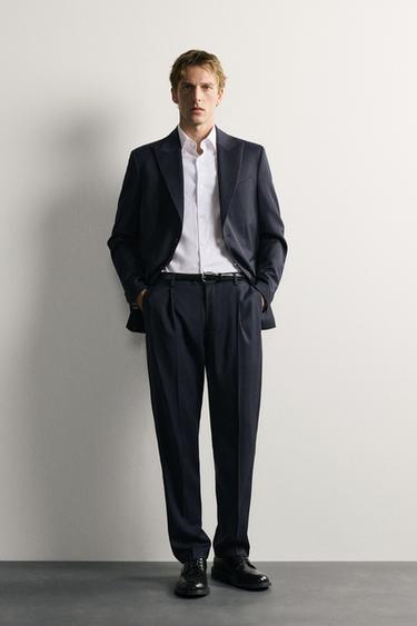 Blazer sastre de lana 100% a rayas de tiza de corte regular