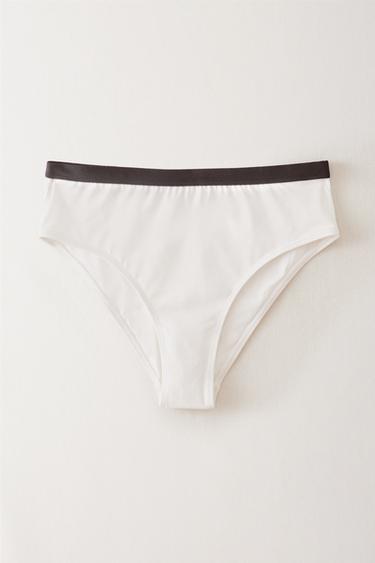 HIGH-WAIST BEACH BIKINI BOTTOMS WITH CONTRAST STRIPE - Ecru by Zara