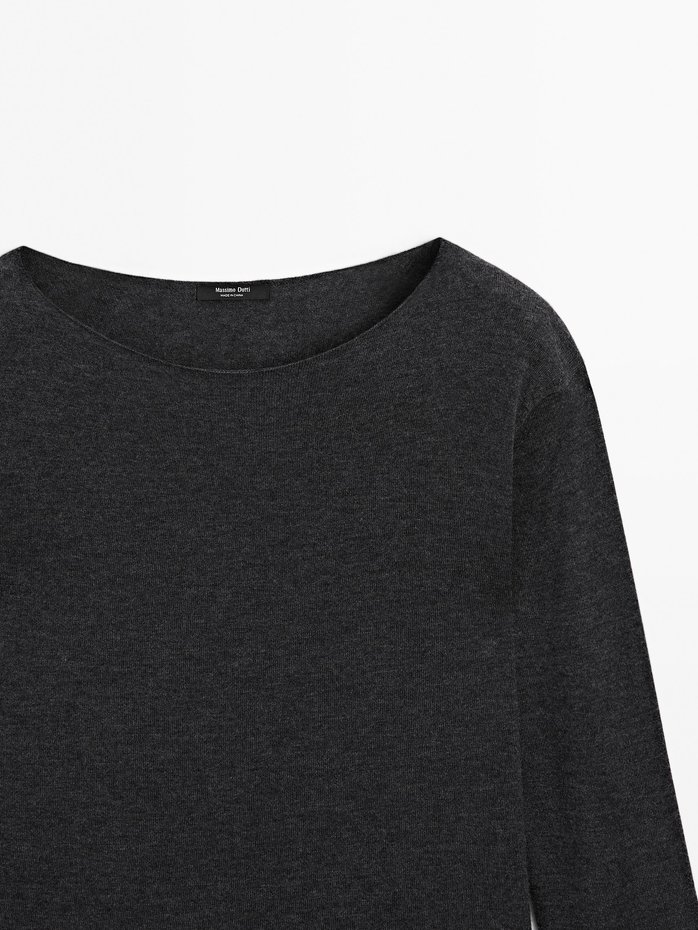 Wool blend boat neck sweater