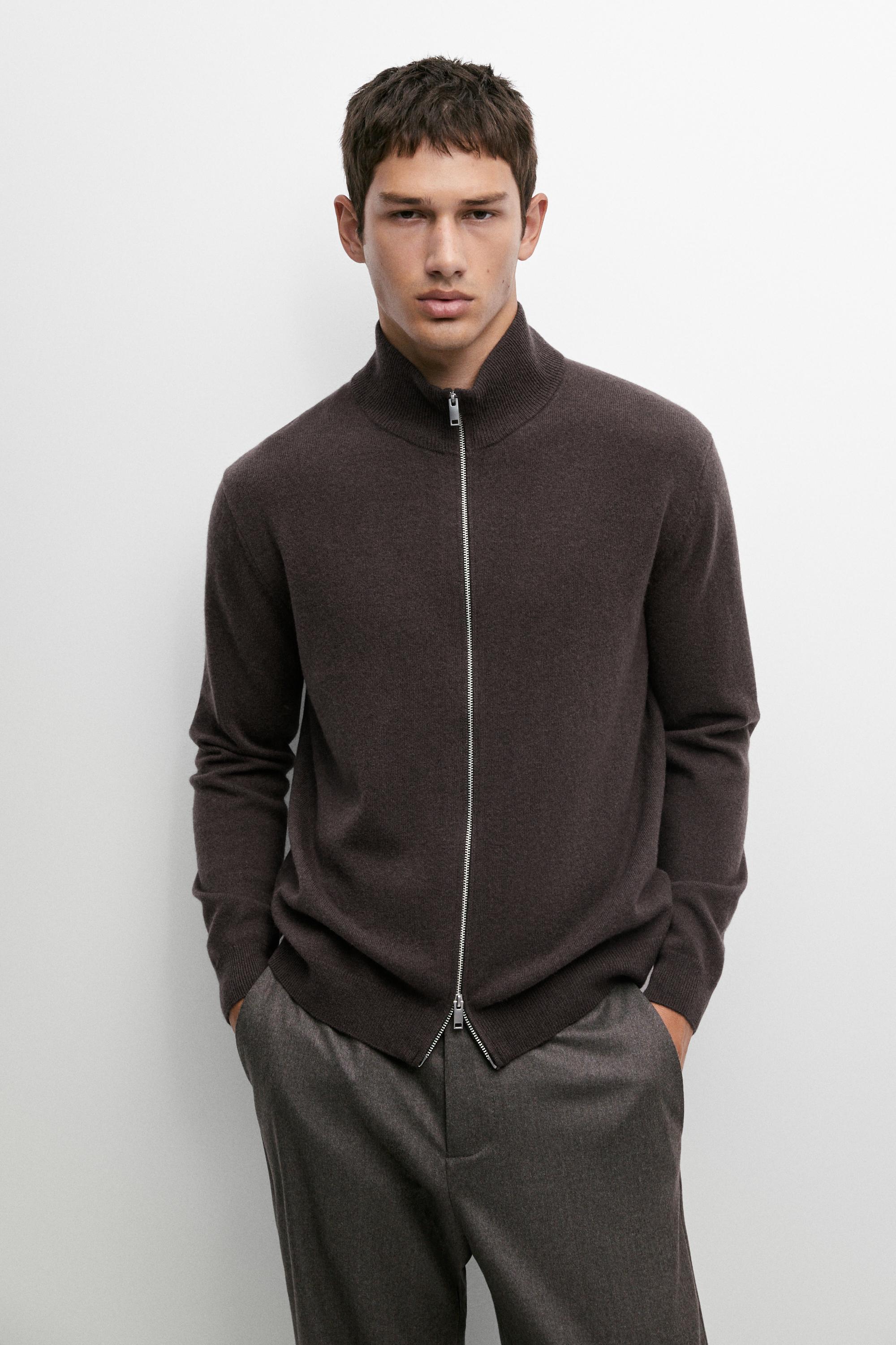 Wool blend zip-detail cardigan