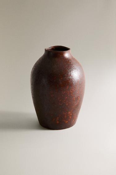 ROUGH-EFFECT CERAMIC VASE - Khaki by Zara