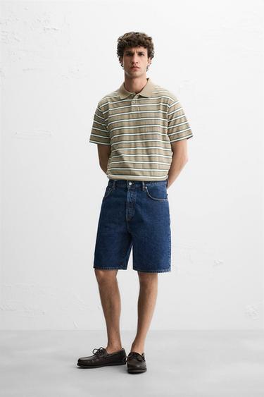 STRIPED PIQUÉ POLO SHIRT - camel by Zara - Image 0