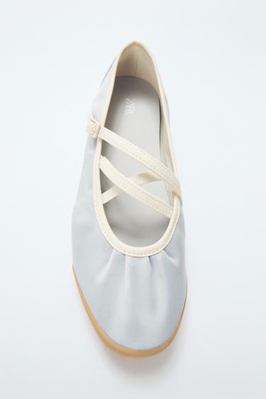 SATIN SPORTS BALLET FLATS - Light Blue by Zara