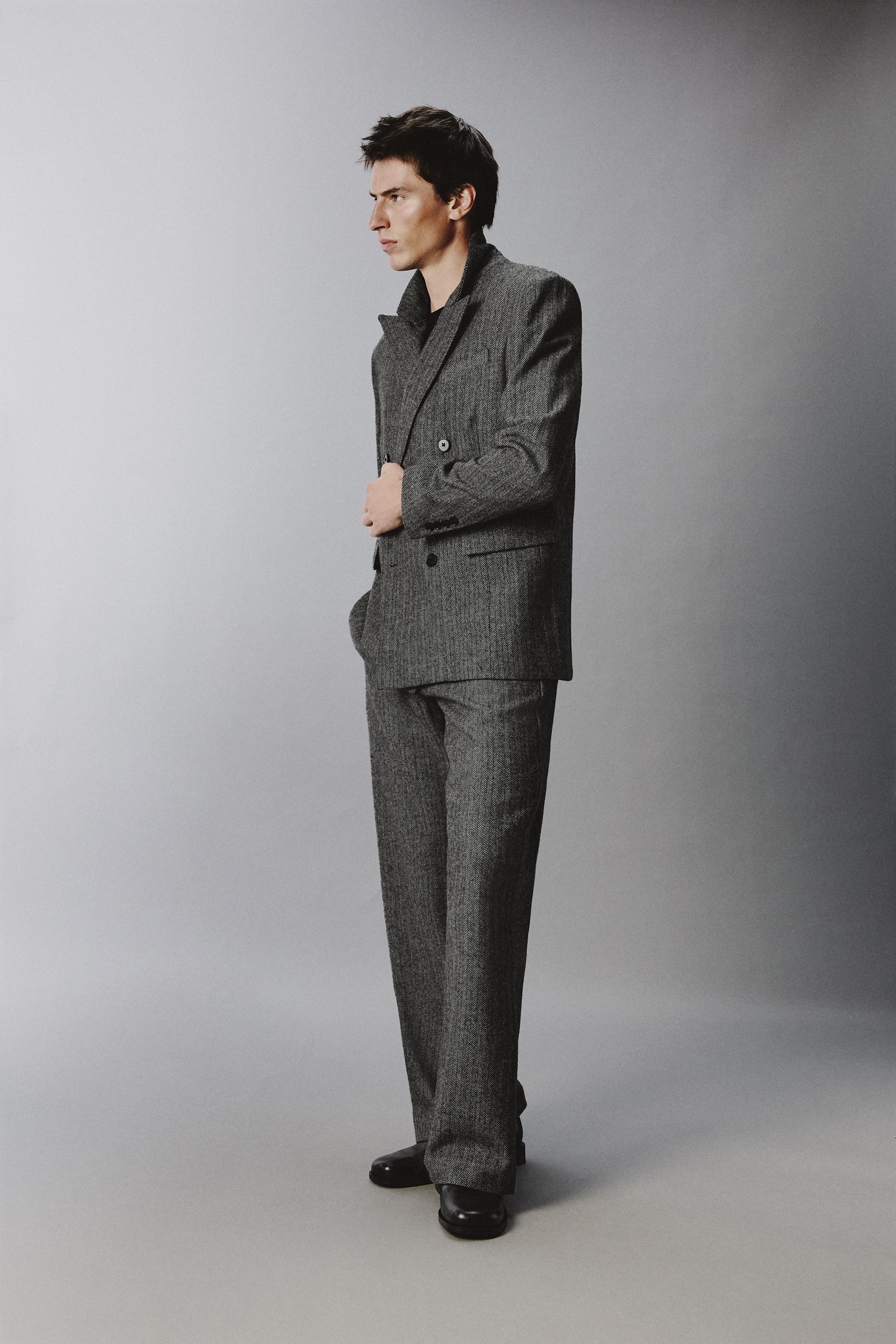 HERRINGBONE STRUCTURED WOOL BLEND SUIT JACKET