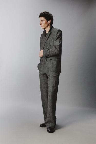 HERRINGBONE TEXTURED WOOL SUIT BLAZER - Grey by Zara - Image 3