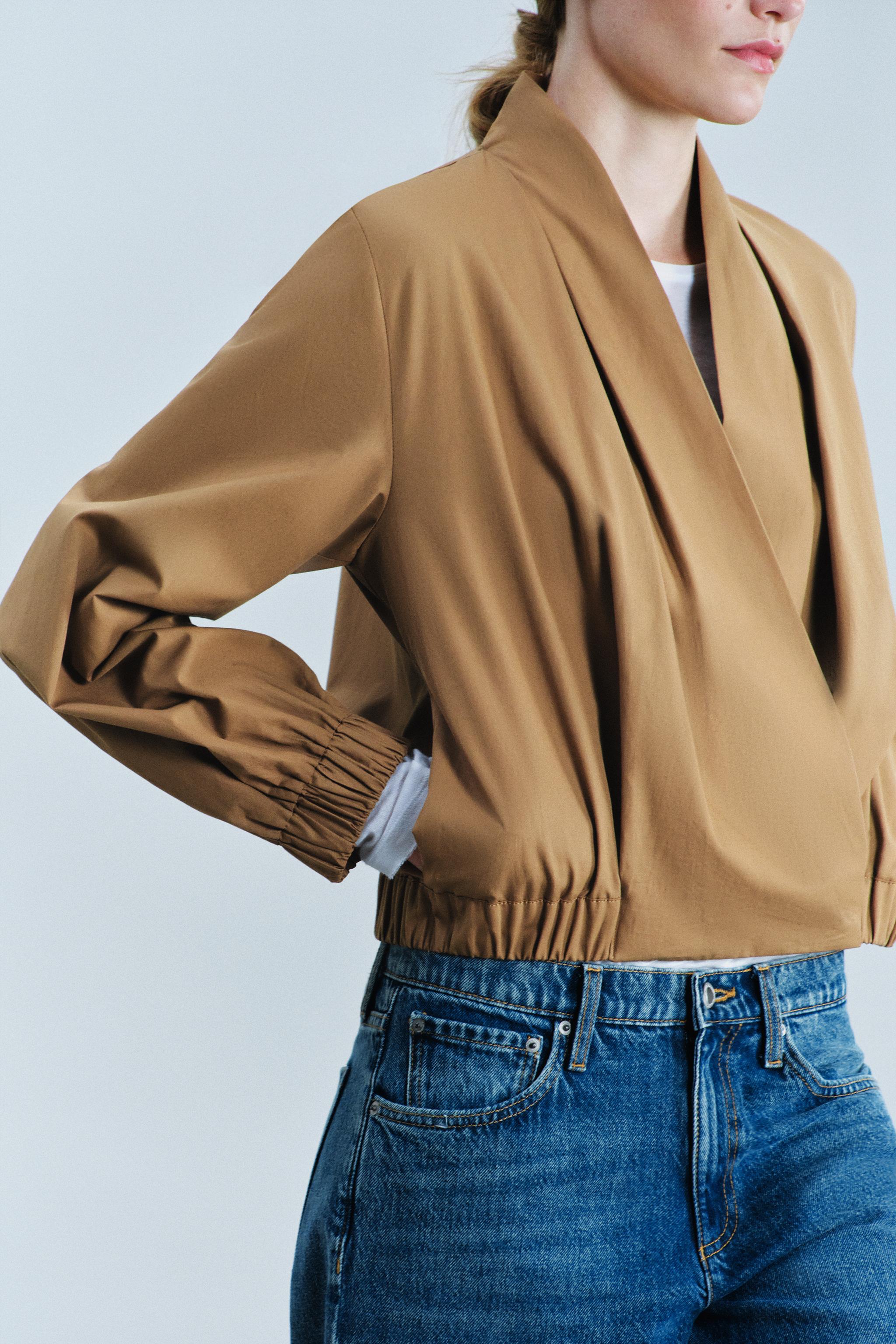 Zara ZW COLLECTION ÇAPRAZ KAPAMALI BOMBER GÖMLEK görsel 4