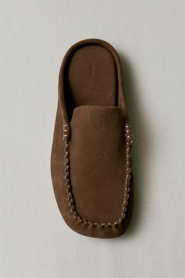 Zara LEATHER MULE LOAFERS - Brown