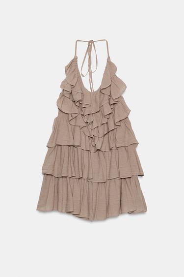 ROBE COURTE EN GAZE AVEC ENCOLURE AMÉRICAINE À VOLANTS - Prune clair de Zara - Image 4