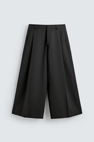 Zara 寬管打褶長褲 - 黑色