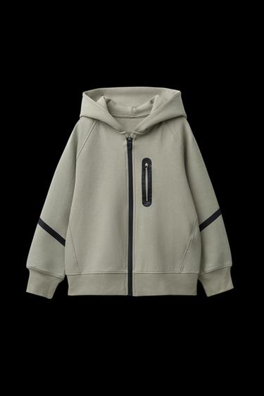 Zara SPORTY INTERLOCK HOODIE - Gray green - Image 0