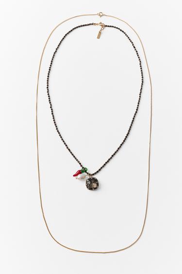 PACK OF 2 CHAIN, PEARL AND CHARM NECKLACES - Golden by Zara