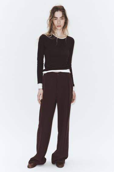 FLOWING PLEATED TROUSERS - Brown by Zara