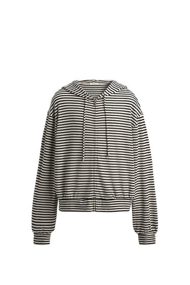 קפוצ'ון ז'קארד פסים עם רוכסן - שחור / לבן של Zara