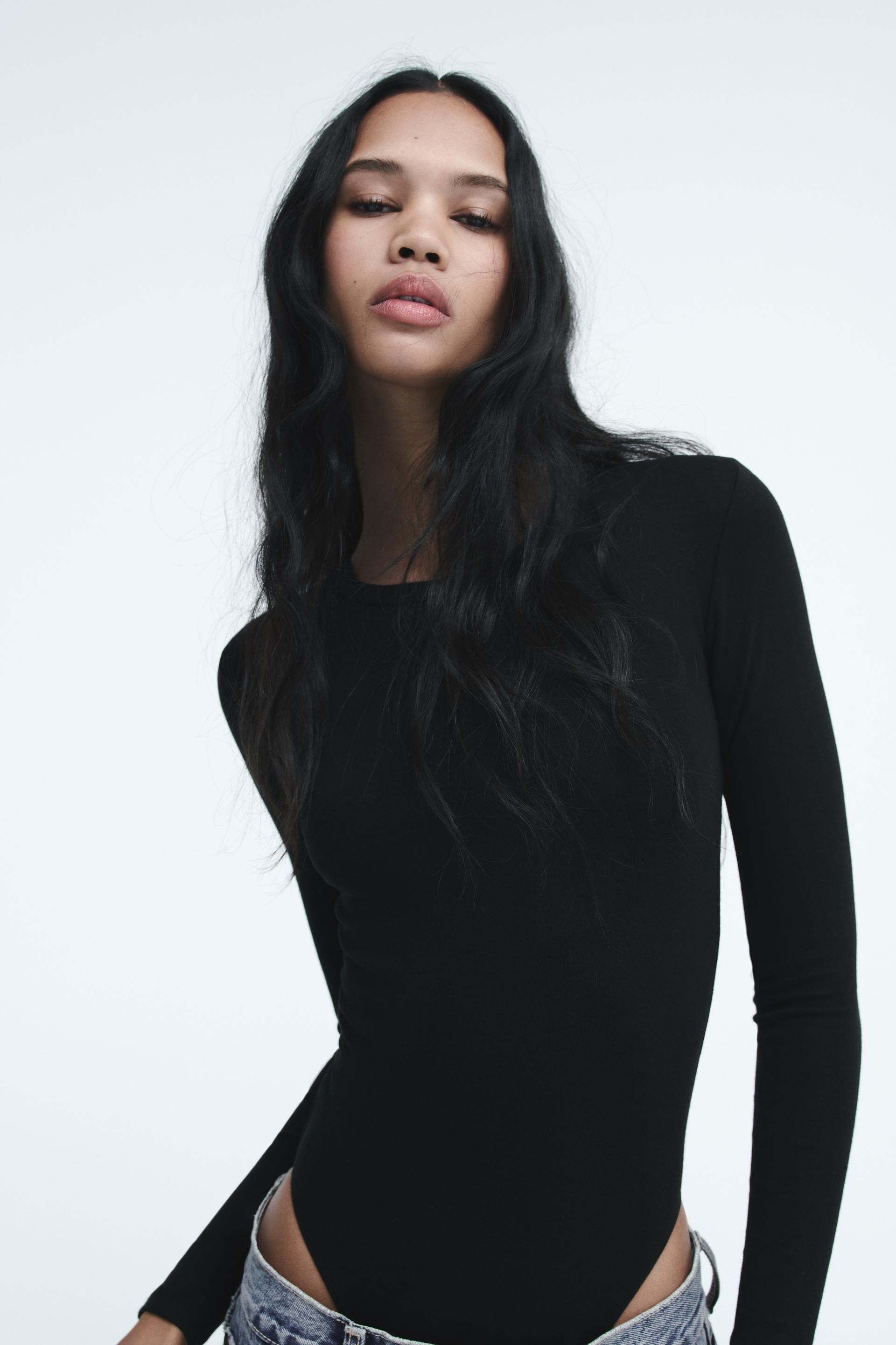 Zara, Tops, Zara Trafaluc Mesh Embroidered Bodysuit Size Small Black
