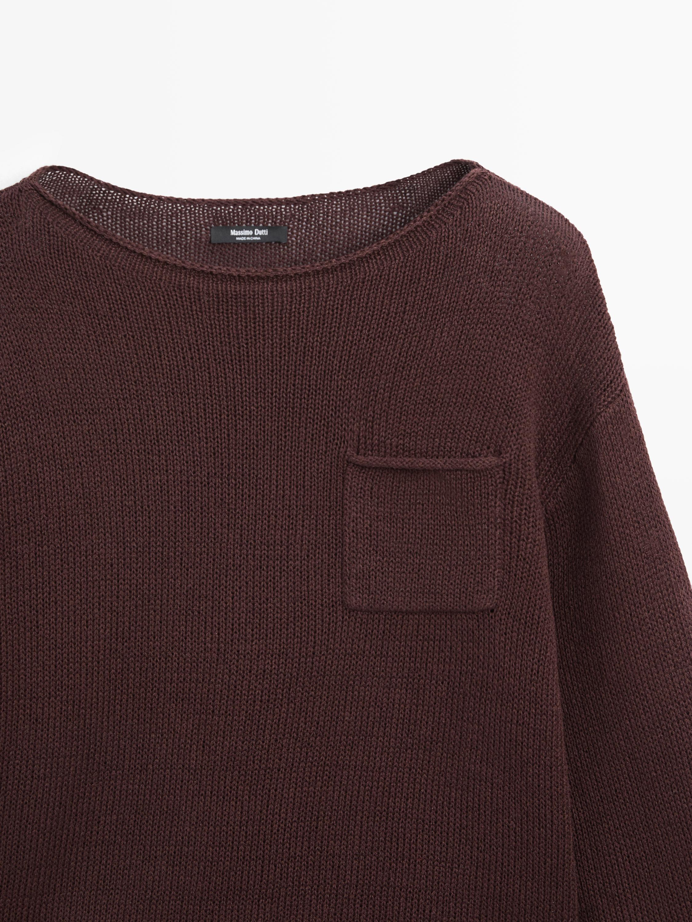 Cotton and linen knit sweater with pocket detail