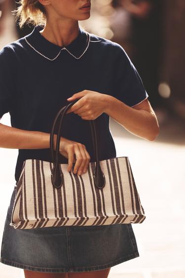 SHOPPER TOILE RAYURES - Noir de Zara - Image 1