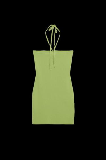 Zara BANDEAU KNIT DRESS WITH BEADS - Green