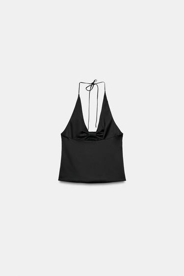 TOP HALTER SATINÉ - Noir de Zara - Image 4