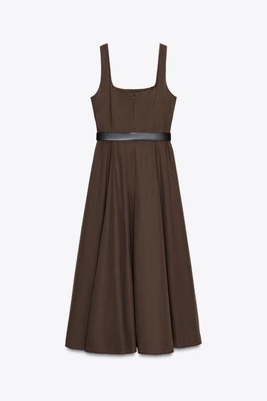 MIDI-KLEID MIT GÜRTEL - Braun von Zara