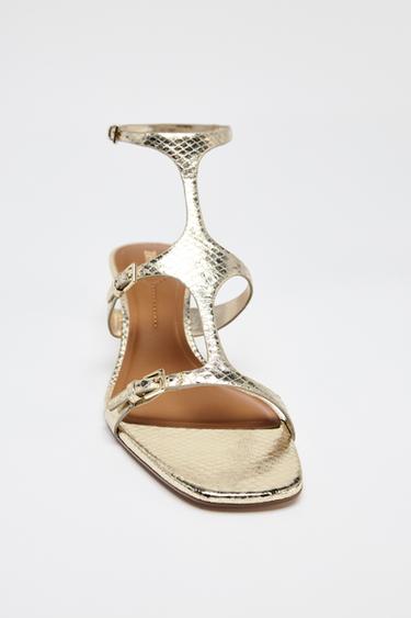 METALLIC KITTEN HEEL SANDALS - Gold by Zara - Image 3