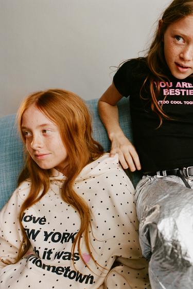 HOODIE WITH POLKA DOTS AND SLOGAN - Ecru by Zara