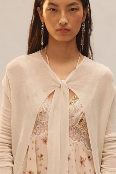 GILET EN MAILLE FINE À NŒUDS LIMITED EDITION - Écru / Chiné de Zara - Image 2