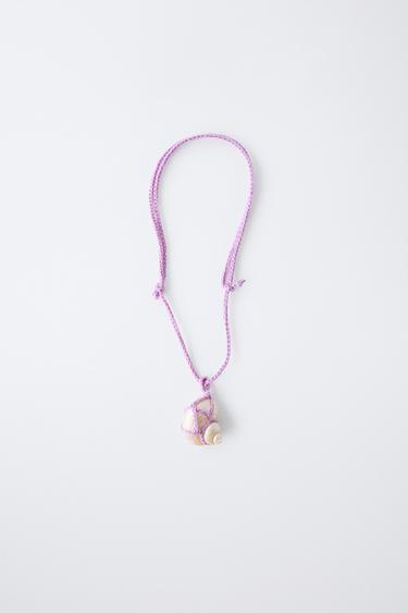 CORD AND SEASHELL NECKLACE - Mauve by Zara