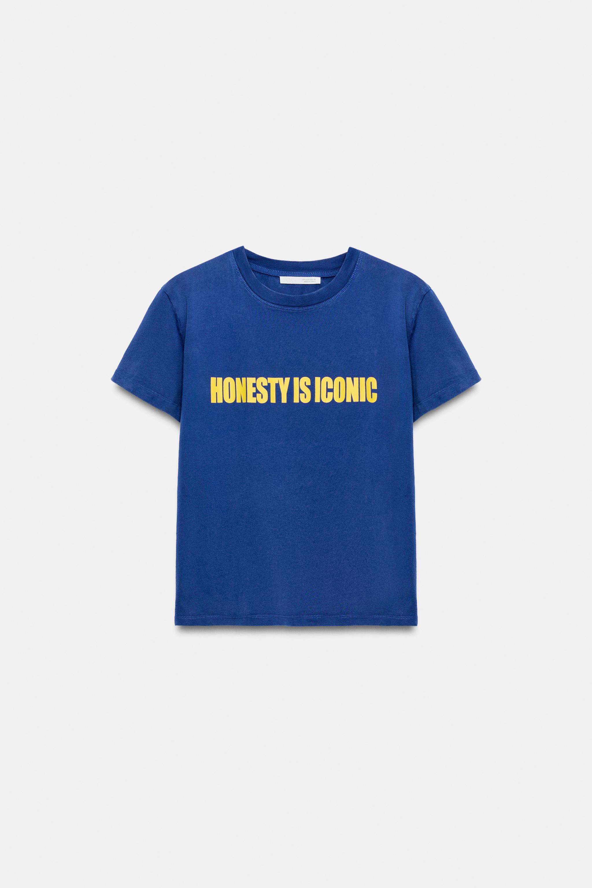 ウォッシュ加工テキストTシャツ - ブルー | ZARA Japan / 日本