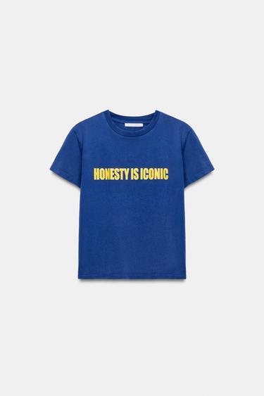 T-SHIRT INSCRIPTION EFFET DÉLAVÉ - Bleu de Zara
