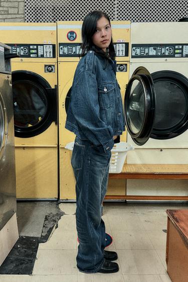 Zara TRF DENIM JACKET WITH TABS - Navy blue