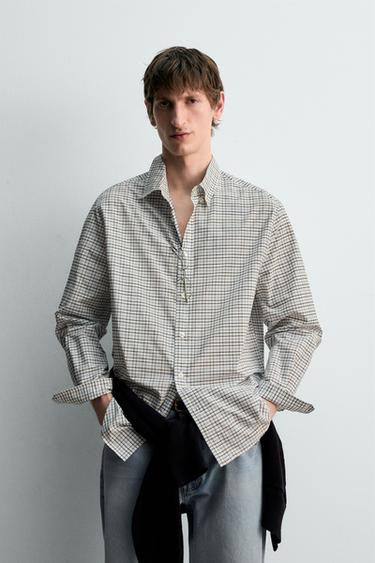 RELAXED FIT CHECK SHIRT - Sky blue by Zara