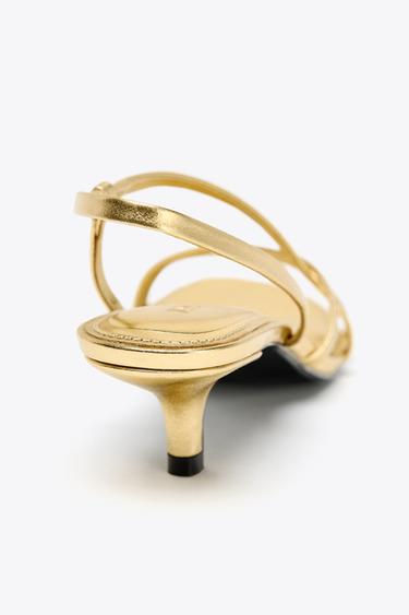 SANDALES KITTEN HEEL EN CUIR - Or de Zara - Image 8