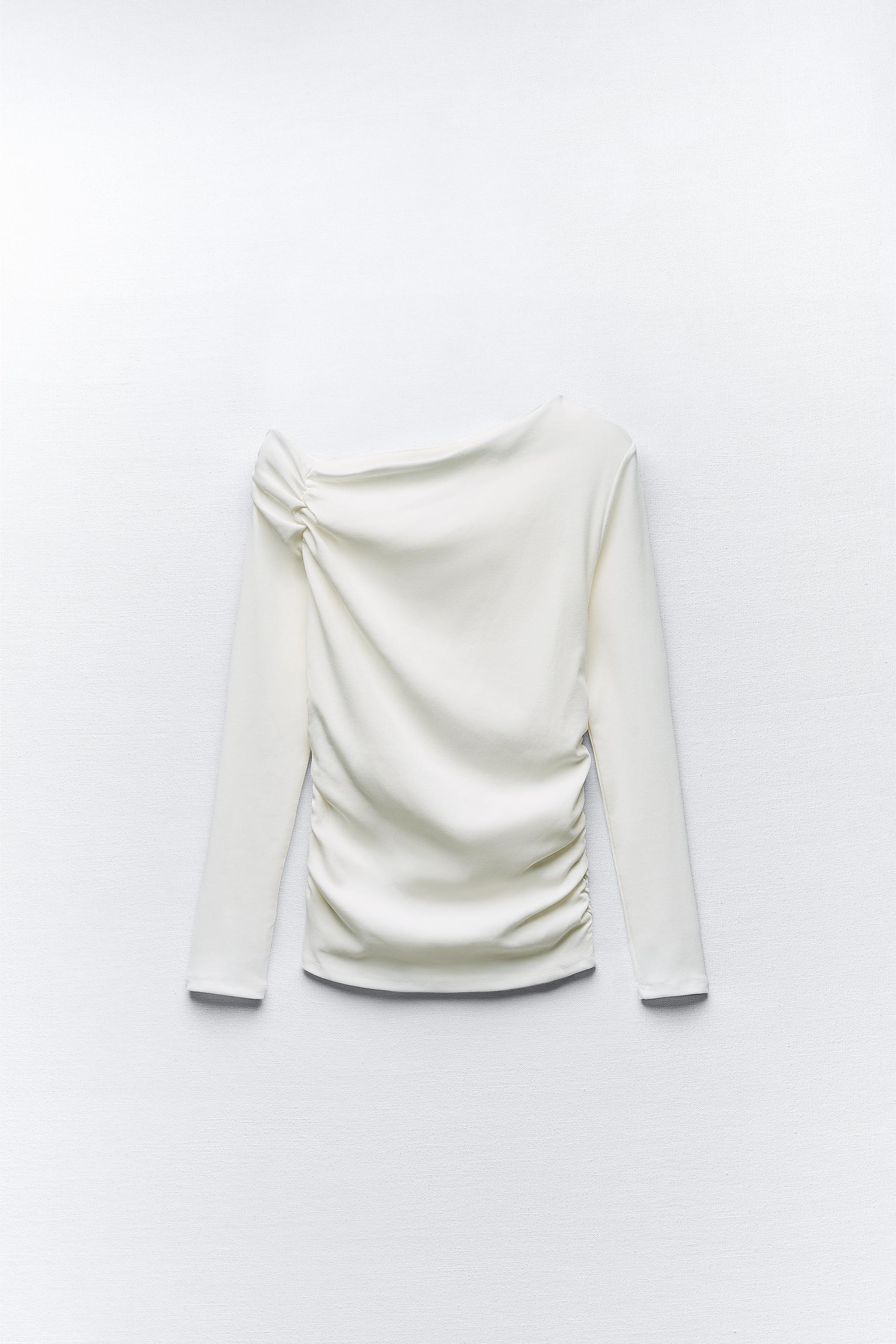 ギャザーTシャツ - オフホワイト | ZARA Japan / 日本